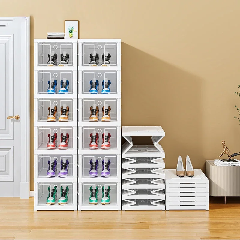 

Folding Transparent Plastic Shoes Storage Box Free-Installation Dustproof Organizer Shoe Case Simple Shoes Rack Shoe Cabinet