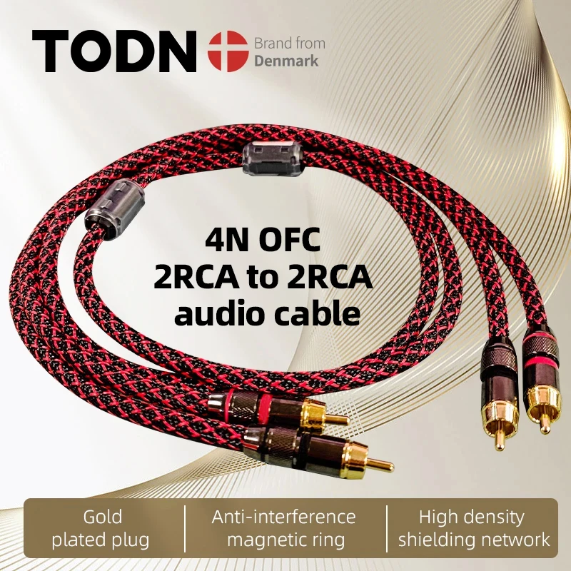 Todn 1คู่สายออดิโอ RCA 2 RCA ถึง2 RCA สายเชื่อมต่อ RCA สเตอริโอไฮไฟ4N OFC ตัวผู้ไปยังตัวผู้สำหรับเครื่องขยายเสียง DAC TV เครื่องเสียงรถยนต์