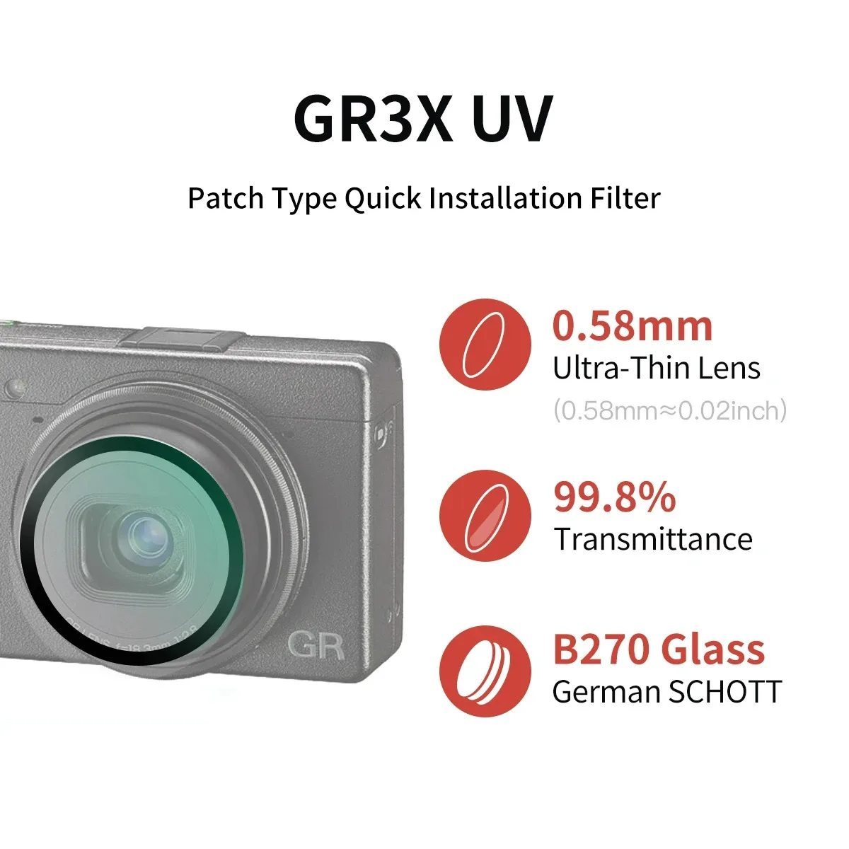 Mecoright UV Filter Multi-Coat Adhesive Protective Lens For Ricoh GR GR2 GR3 GR3X GR II GR IIIX gr iiix camera view 5