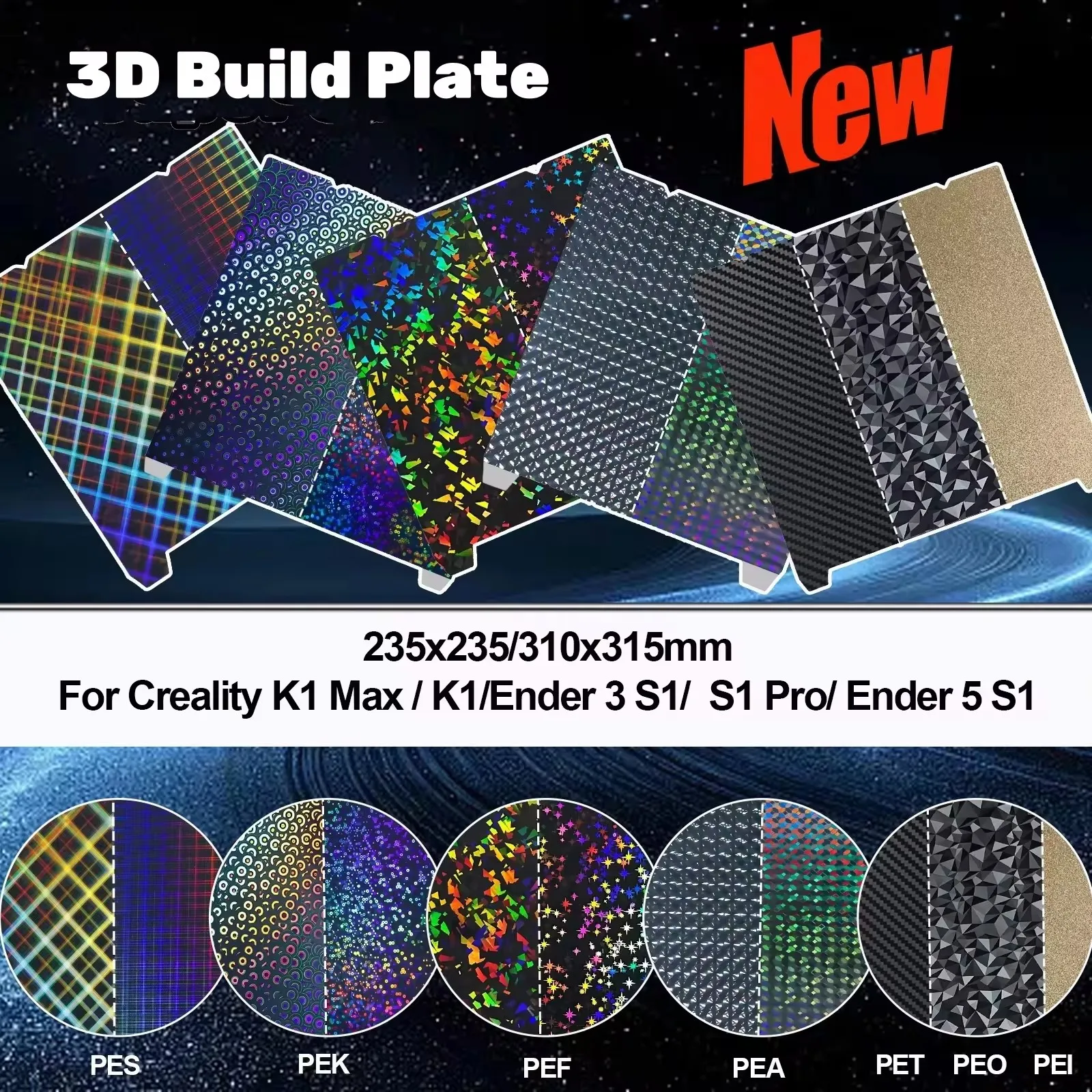 

Creality K1 Max Build Plate 3Dprinter Heat Paper Creality k1 Build Plate Smooth H1H PEO PET Texture PEI Sheet 235x235 310x315mm