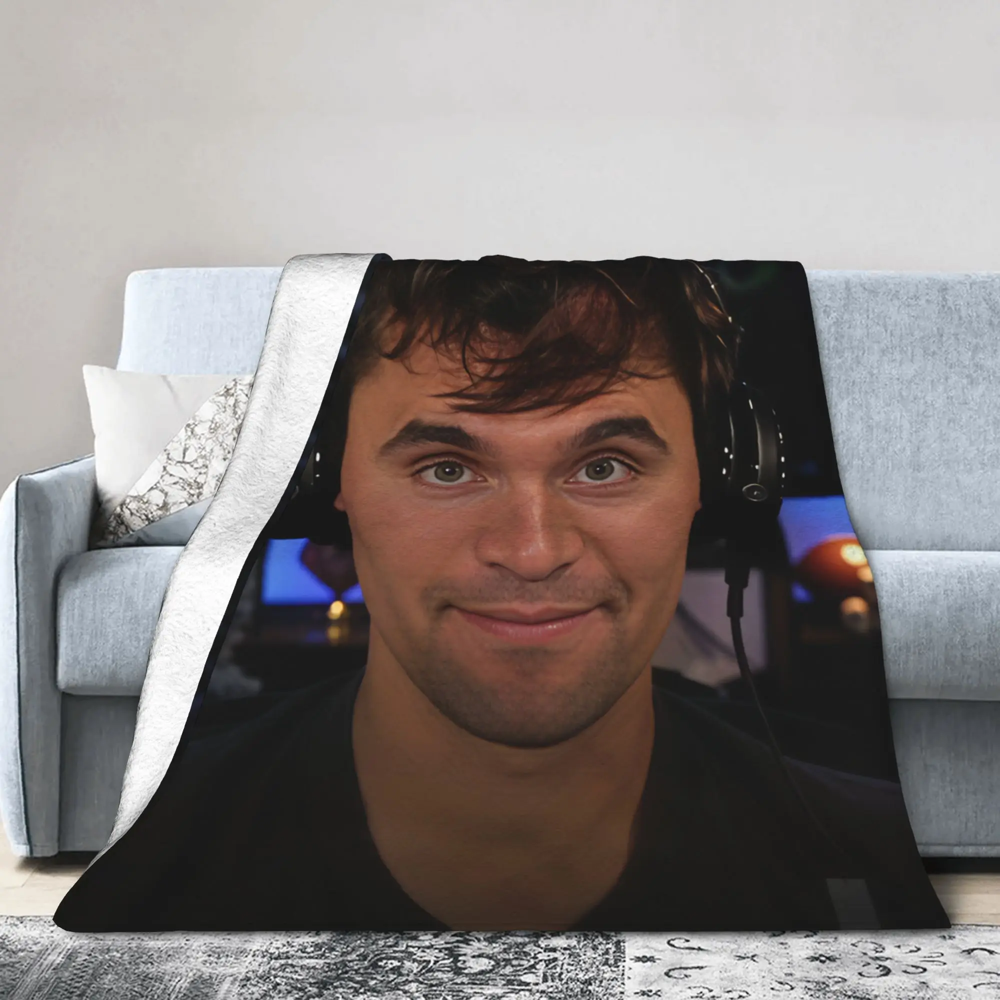 Soft Warm Blanket Picnic Charlie Kirk Stream Headset Bedding Throws  Flannel Bedspread For Home Decor Novelty Sofa Bed Cover