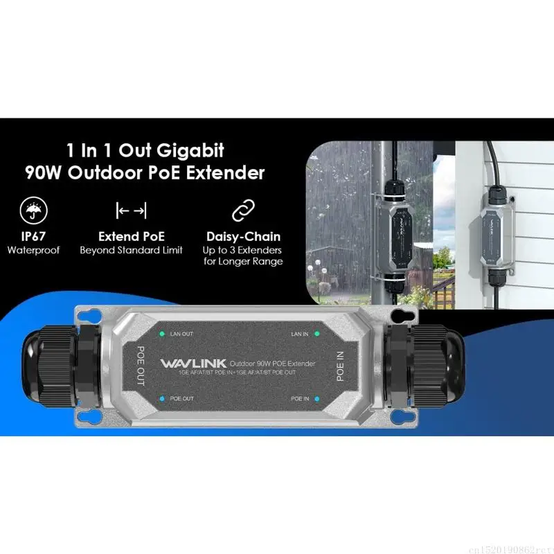 D5BB Gigabit Power-over-Ethernet Extension Device with Up to 90 W Input and Output, RJ45 Input and Output, WN901G1 Model, Metal