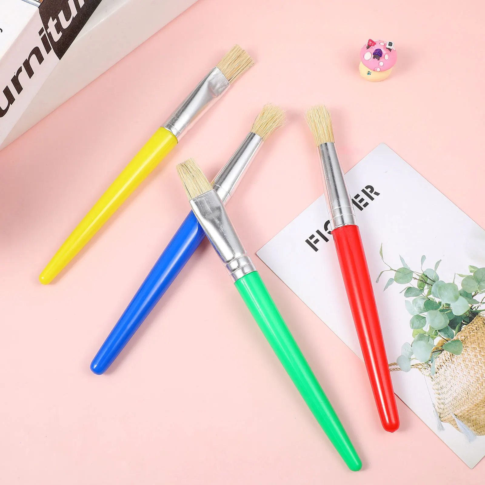 مجموعة فرش رسم مكونة من 8 قطع بمقبض بلاستيكي ممتاز وأطراف مسطحة مستديرة لفرشاة رسم فنية يدوية للمبتدئين #3