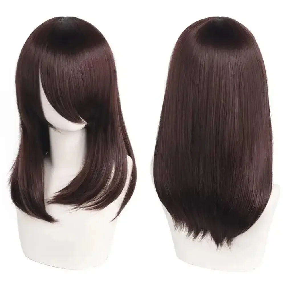 High Quality 40cm Medium Cosplay Wig With Bang Black Blond Pink Red Blue Purple Heat Resistant Synthetic Hair Wigs