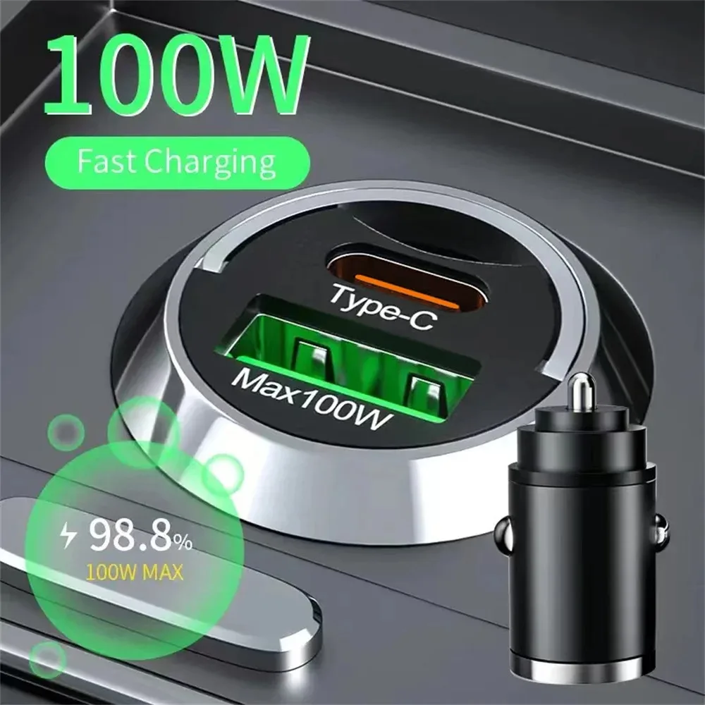 100W Car Charger USB Fast Charging For IPhone QC3.0 Mini PD USB Type C Charger Car Phone Charger For Samsung Huawei XiaoMi