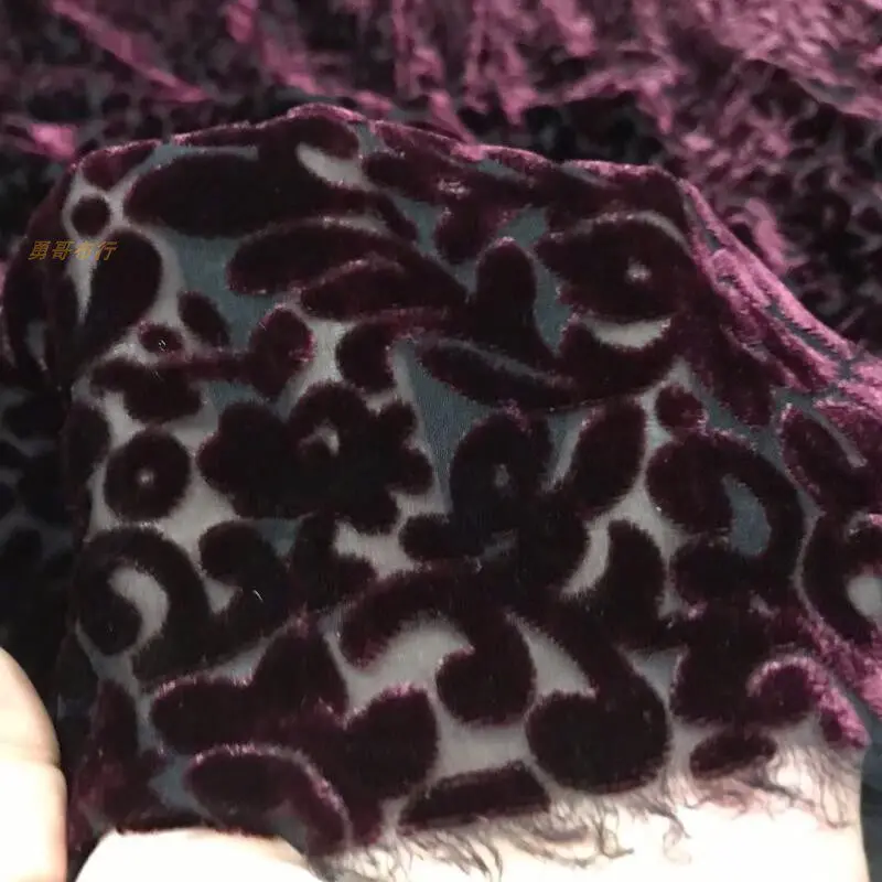 Dark Purple Hollow Real Velvet Fabric Silk Bottom Cotton Velvet See-through Cool Summer Coat and Dress Fashion Cloth