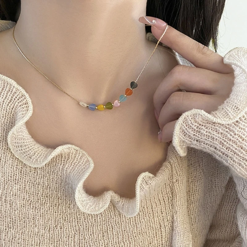 Heart Necklace Female Temperament Niche Collarbone Chain Korean Version Student Adjustable Love Beaded Chain Jewelry