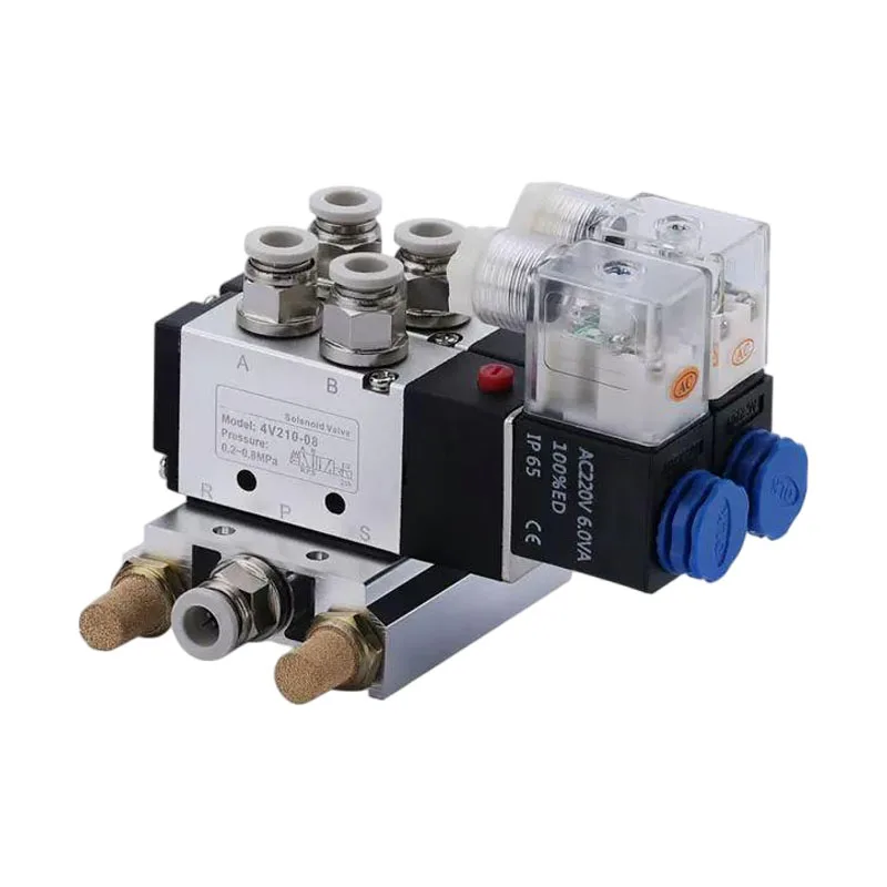 4V210-08 5 Port 2 Position Solenoid Valve Multi-way Combination Manifold Stations DC12V 24V AC110 220V With Fittings
