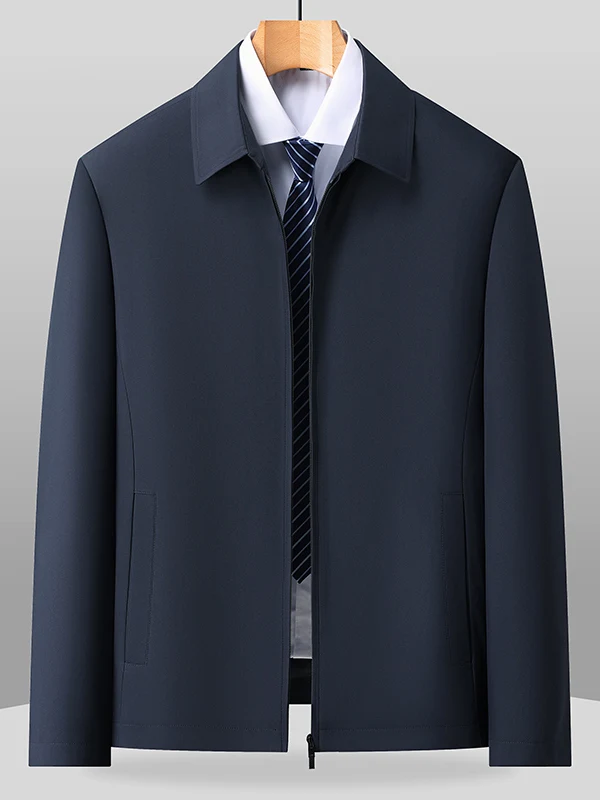 

New Men's Busin Casual Jaet Spring Autumn Anti-Wrinkle Long Sve Zipper Closure Stand Fit Polyester Dad Clothes