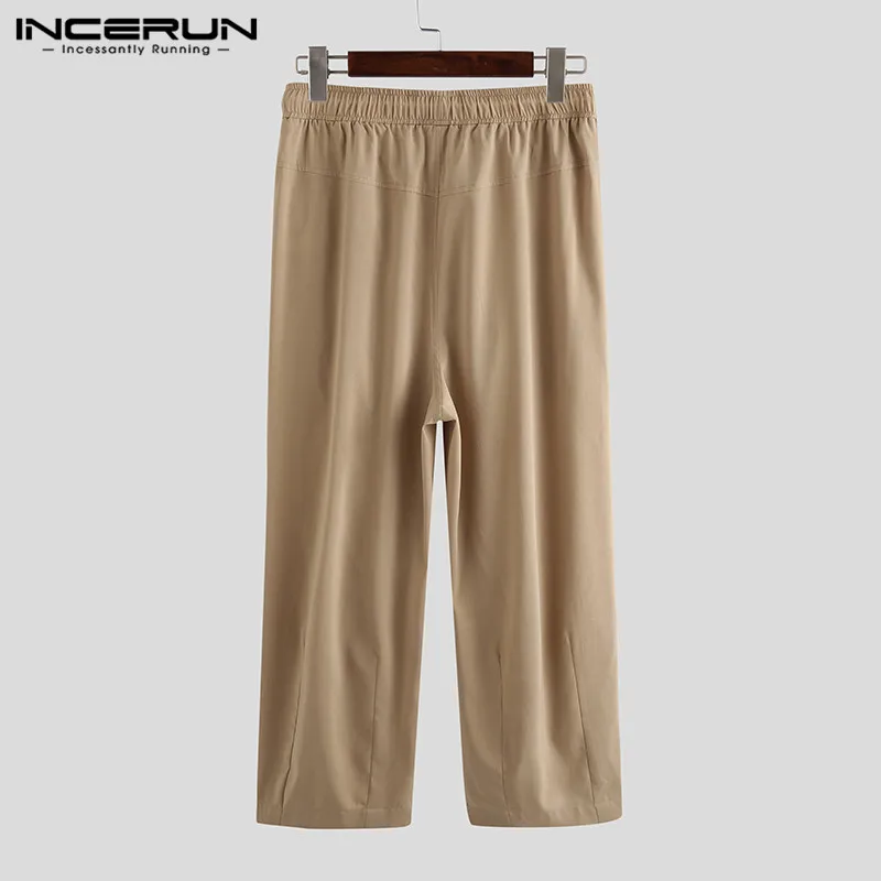 Summer Men Wide Leg Pants Drawstring Joggers Plain High Street Man Casual Trousers Baggy Fashion Harem Pants S-5XL INCERUN 2024