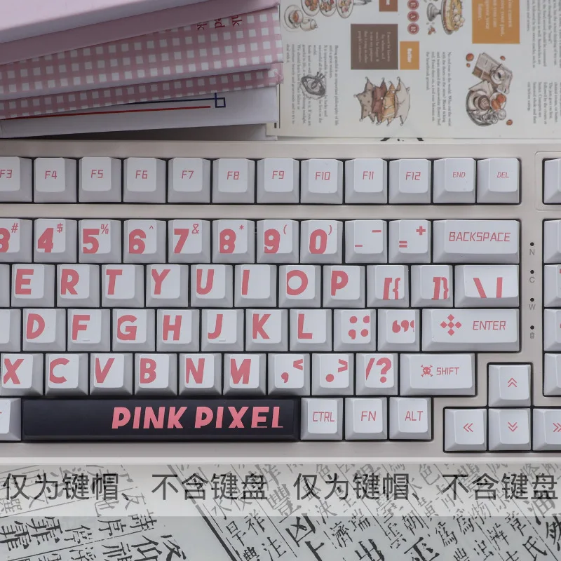 

Pink large-character keycaps Original height PBT keycaps Five-sided hot sublimation Simple customized personality Full set of ke