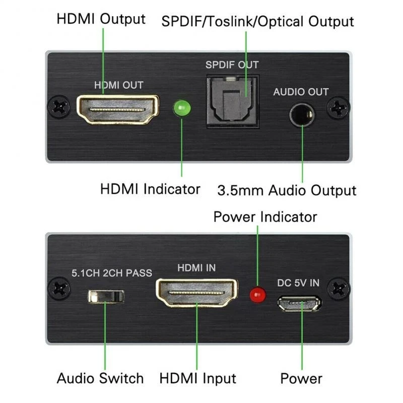 Extrator de áudio hdmi hdmi para hdmi e óptico toslink spdif + conversor extrator de áudio estéreo de 3.5mm adaptador divisor de áudio hdmi