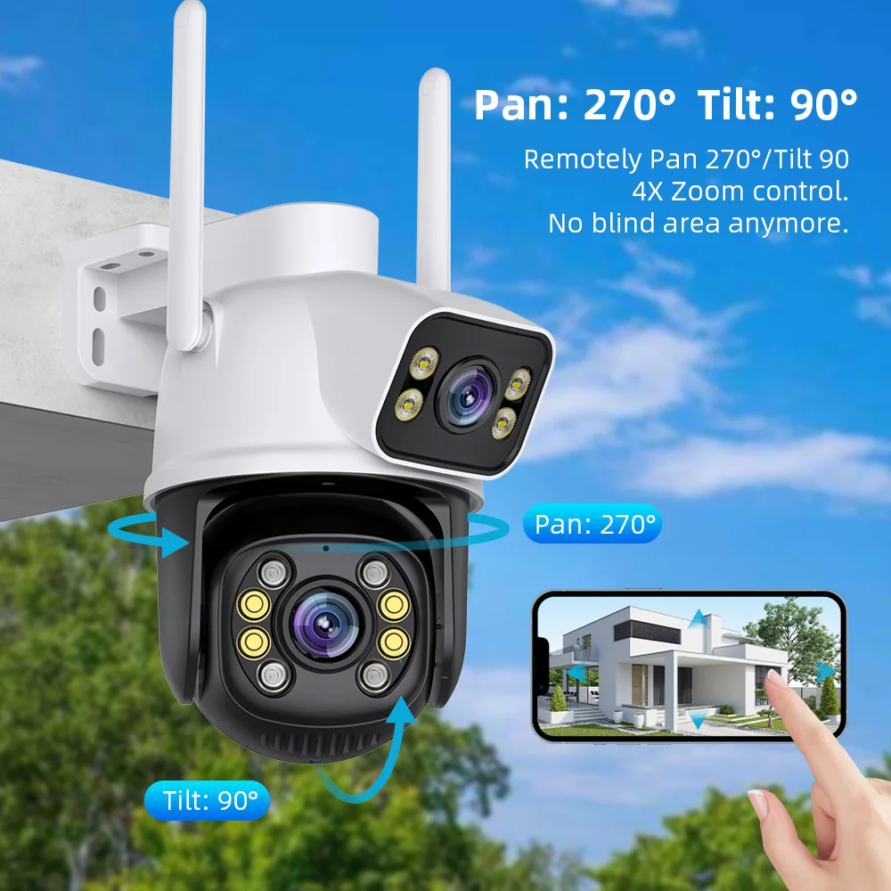 8MP Wifi Security Camera 4K Wireless CCTV Outdoor Surveillance Camera Dual lens Dual Screen Auto Tracking IP Camera Vision ICsee