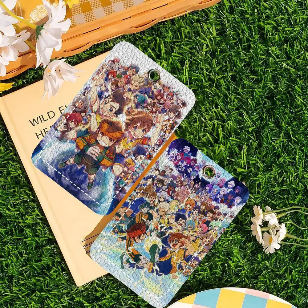 Anime Inazuma Eleven Card Case Keychain Access Card Bag Key Tag Ring Leather Card Holder Key Ring Access