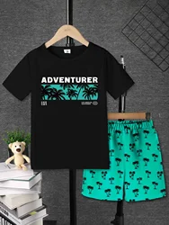 2pcs Boys Coconut Tree Print Versatile Short Sleeve T-shirt & Shorts Set, Cool, Lightweig Clothesht And Comfy Summer