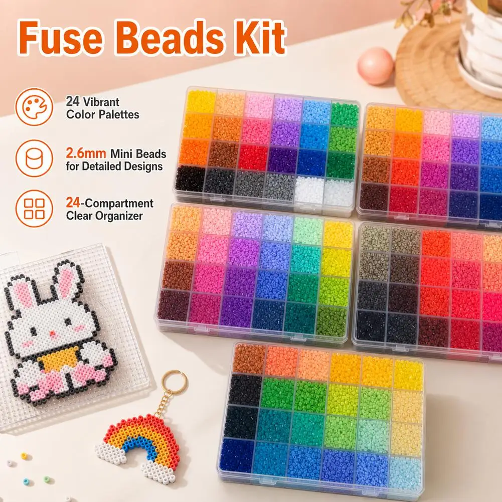 2.6mm Fuse Beads Kit 24 Colors Mini Perler Beads Set with Storage Box DIY Pixel Art Craft Educational Toy Hand-Eye Coordination