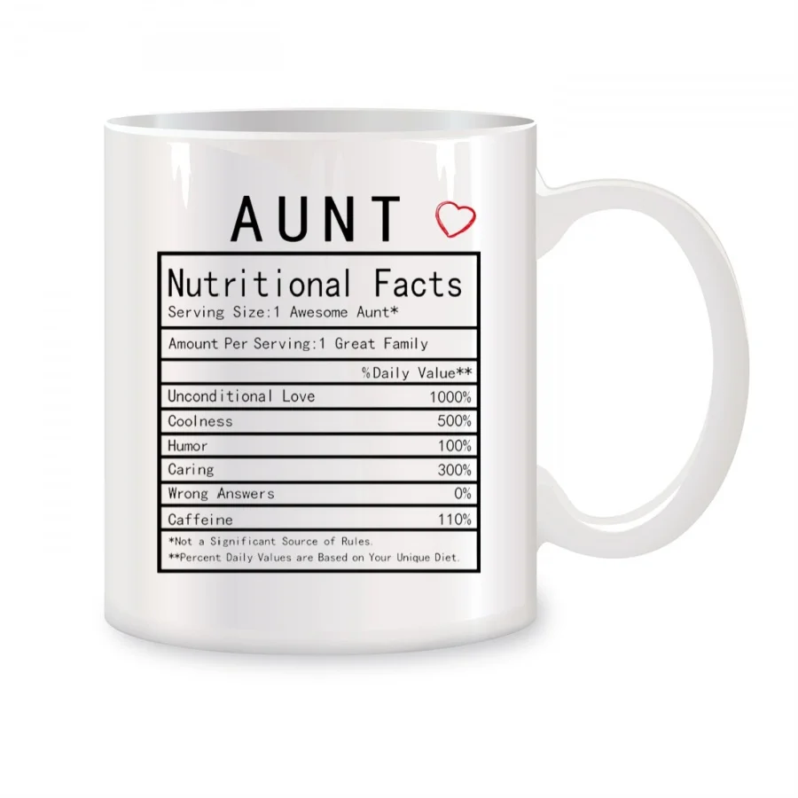 

Aunt Nutritional Facts Mugs For Aunt Auntie from Nephew Niece Birthday Novelty Coffee Ceramic Tea Cups White 11 oz