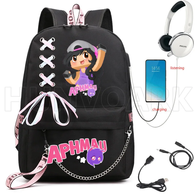 Aphmau Backpack Usb Charging Laptop Backpacks Male Female Ribbion Waterproof School Bags High School Bag For Teenage Mochilas