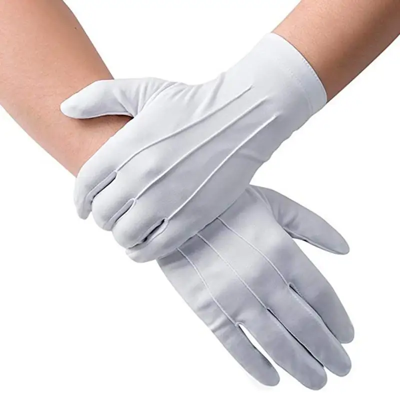 White Etiquette Gloves Polyester Three Strength Gloves Nylon Etiquette Checkout Parade Labor Insurance Protective Buckle Gloves