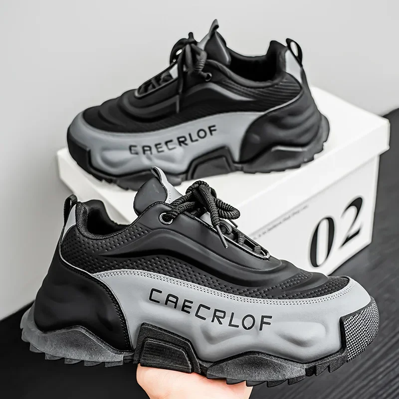 

Shoes for Men High Quality Platform Sneakers Breathable Mesh Leather Mens Shoes Casual Thick Sole Sports Shoes Zapatillas Hombre