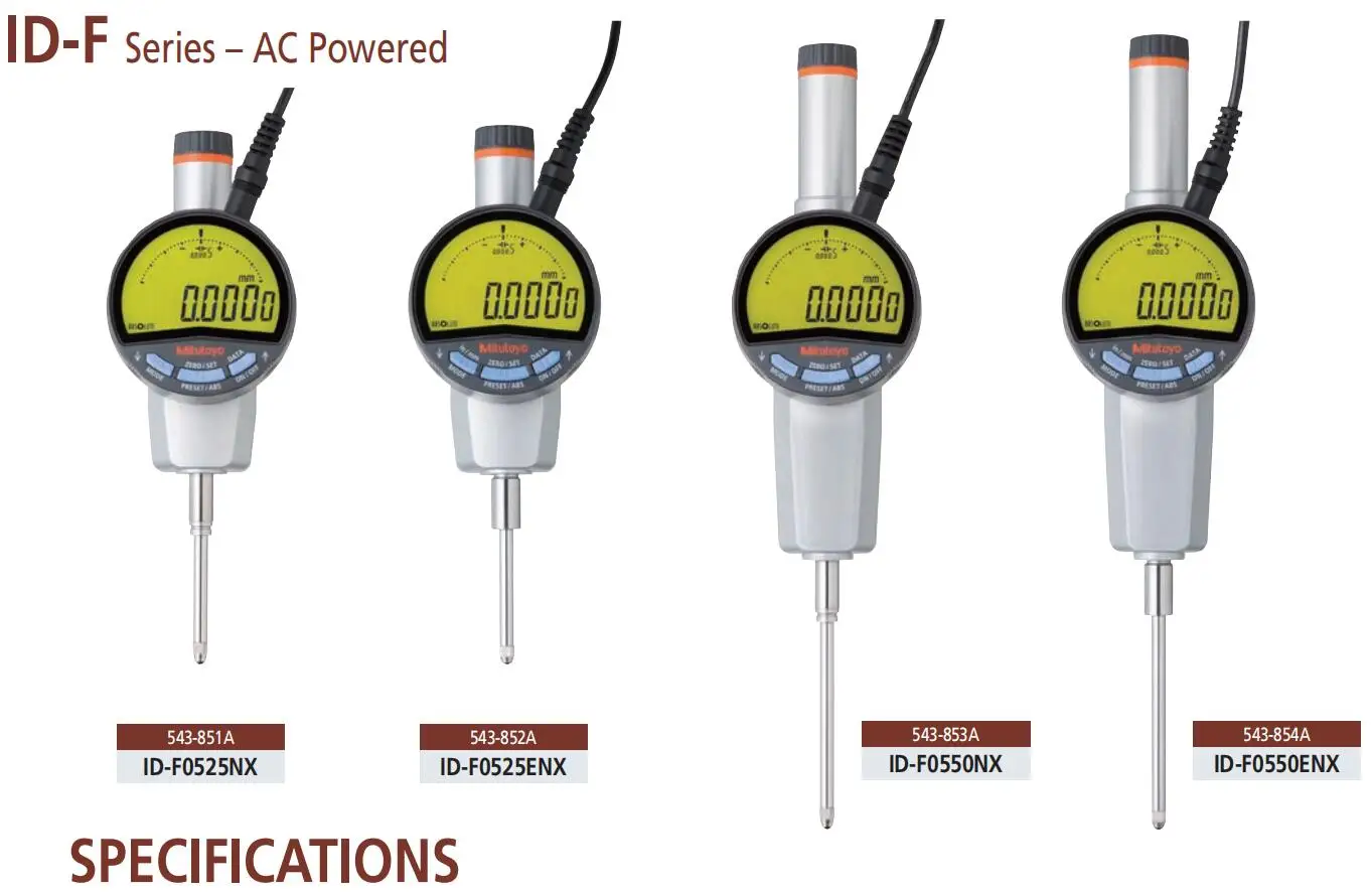Mitutoyo 543-851DC ID-F0525NX 543-853DC ID-F0550NX 0-25.4mm/50.8mm resolution 0.5um With Back-lit LCD ABS Digimatic Indicator