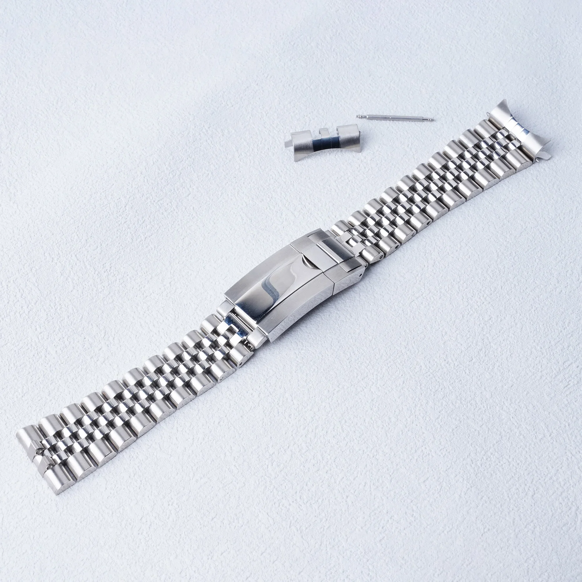 Rolamy 20mm silbernes Jubiläums-Hohlend band mit Austern verschluss Edelstahl armband für seiko 5 srpe53 55 57 58 60