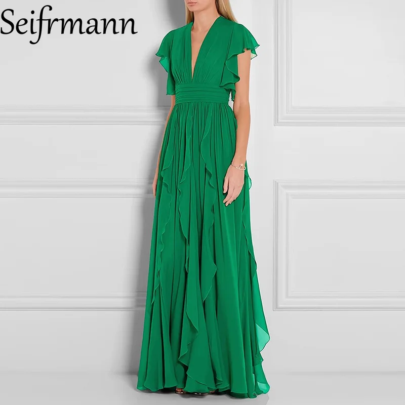 

Seifrmann однотонное тонкое платье макси без рукавов для женщин с глубоким v-образным вырезом E платья с воланами по краям весна-лето 2023 новинка