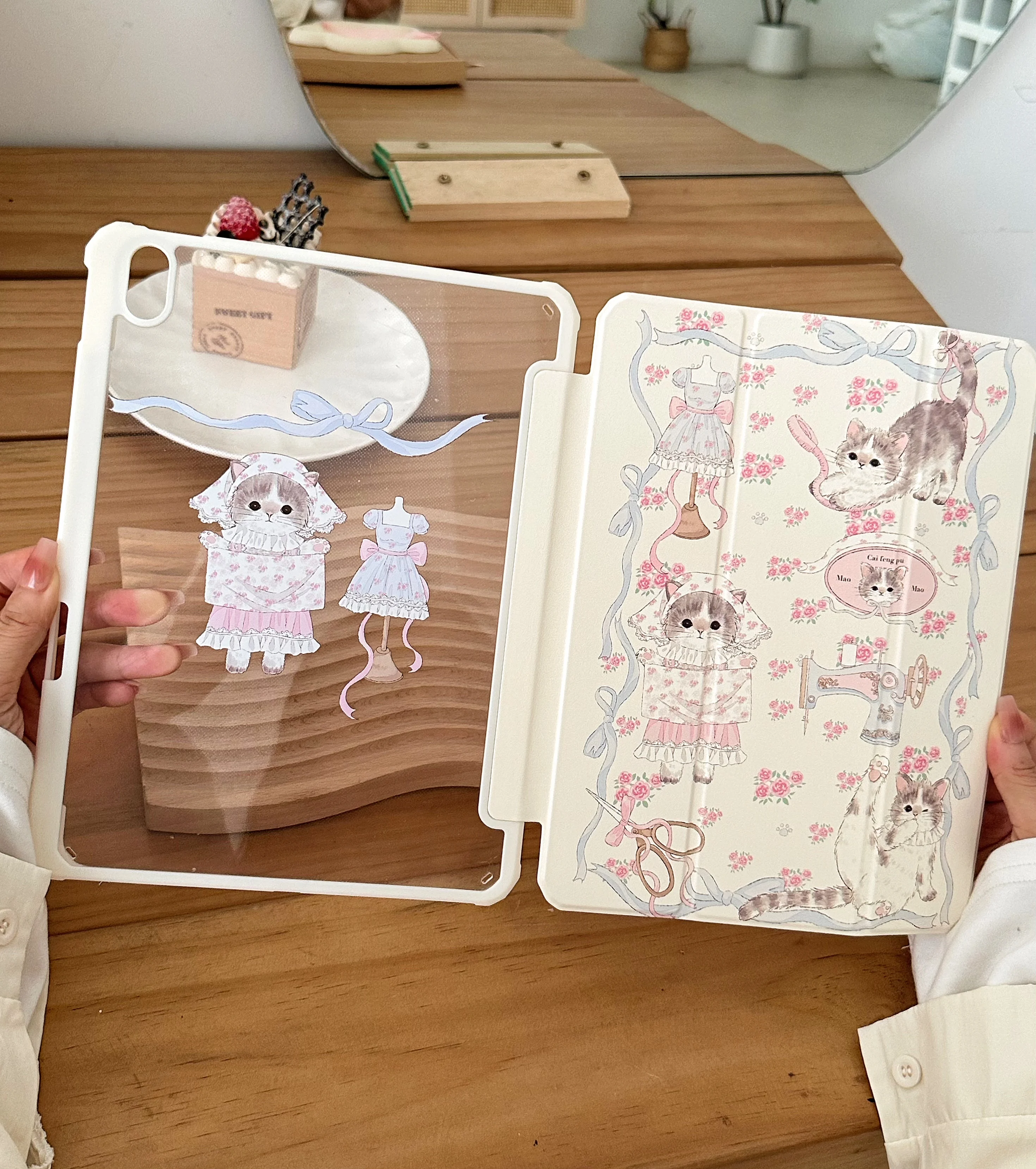 Cute Cat Tablet Case PU Acrylic Girl Hand Drawn Cover Suitable for iPad Pro Air5 10th