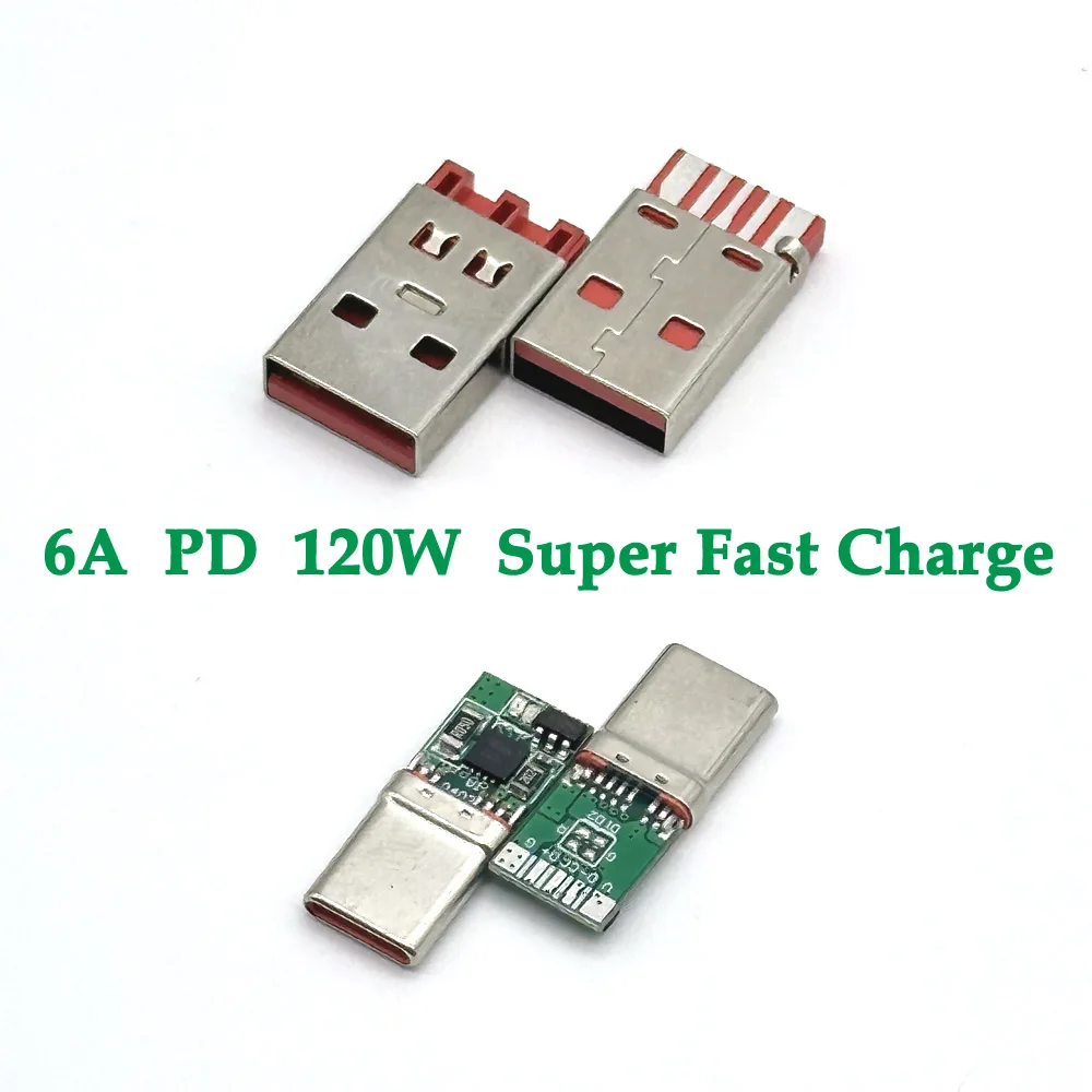 

1/10sets Type-C usb3.1 6A Connectors Jack Tail PD 120W Male Plug Electric Terminals welding DIY data cable accessories