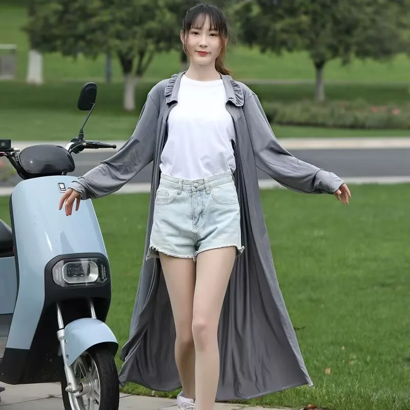 Spring Summer Female Riding Motorcycle With Covered Face Long Sunscreen Clothing Coat Women Loose Full Body Sunscreen Clothing