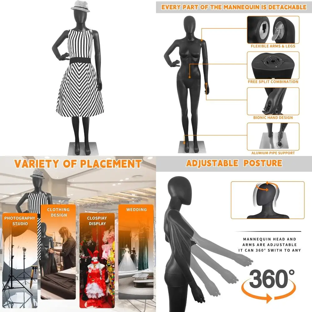 

Adjustable 70-Inch Plastic Female Dress Form Mannequin with Detachable Stand and Manequins for Dress Modeling