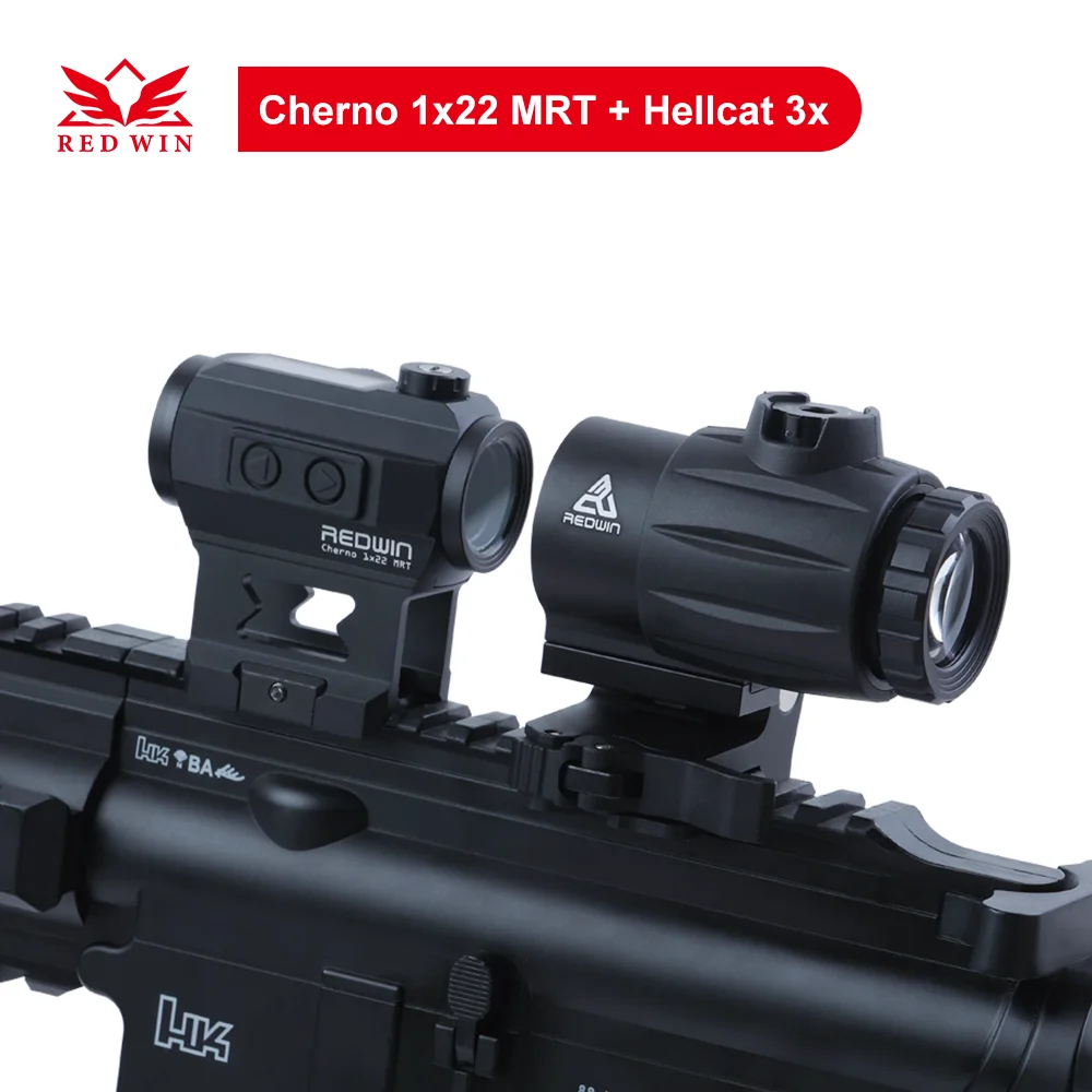 

Red Win Cherno 1x22 MRT Solar Red Dot Scope Shake Awake Picatinny Mount 1/3 Fully Co-witness 1/3 Hellcat 3x magnifier for AR15