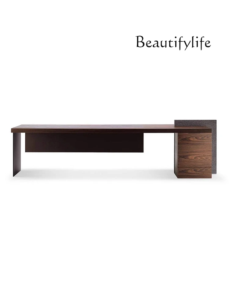 Italian Minimalist Solid Wood Desk Study High-End Light Luxury Computer Desk with Storage Drawer Desk