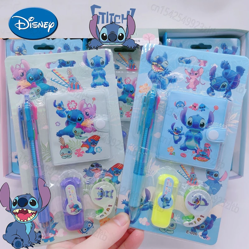 4 in 1 Disney Stitch Stationery Set Cartoon Multicolor Pen Notebook Highlighter School Supplies Student Stationery Children Gift