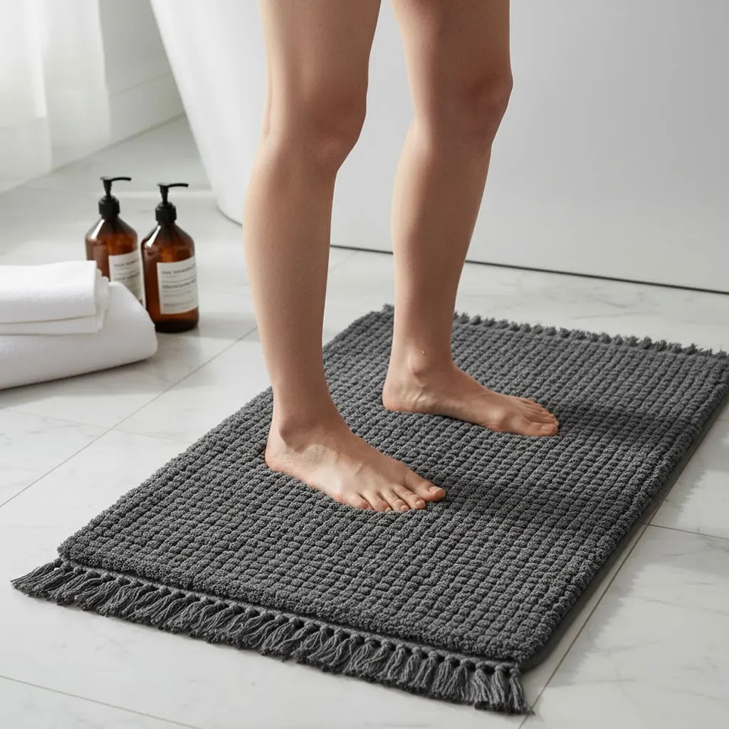 

Solid Color Waffle Weave Door Mat - Highly Absorbent & Non-Slip Bathroom Mat for Entryway & Shower Room