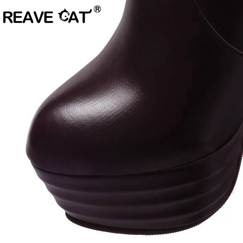 REAVE CAT Big size 31-46 Autumn Hot sale Women\'s shoes Knee boots Platform High heels shoes Fashion Female mujer QH3242