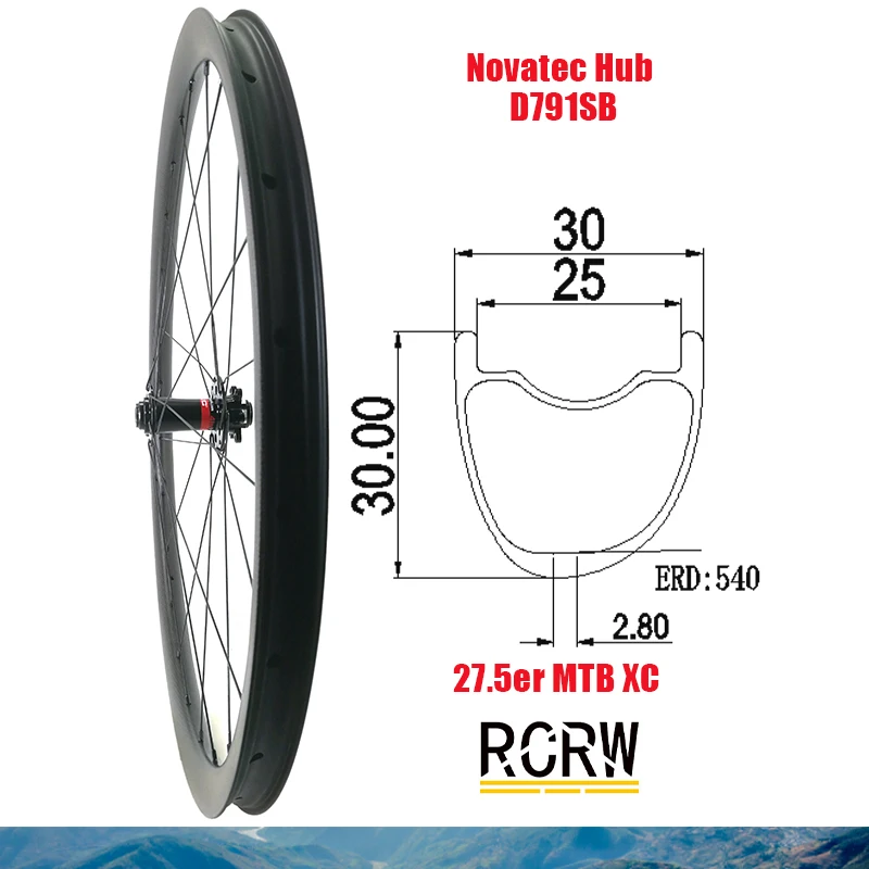 27.5er 650B MTB XC 30X30mm Front Wheel Asymmetric Carbon 3K Rim 24 28 32 Hole Wide 30 Deep 30 Novatec D791SB 6 Bolt 15X100mm Hub