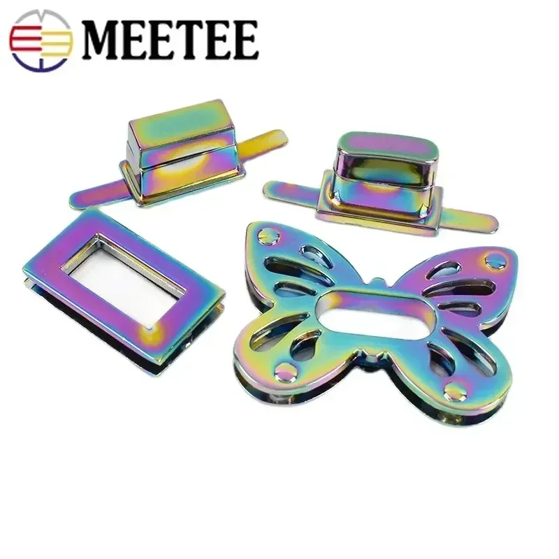 1/2Pcs Rainbow Metal Bag Buckle Turn Twist Purse Lock Decor Clasp Handbags Leather Bags Closure Craft Hardware Accessories