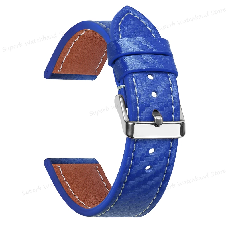 Genuine Leather Watch Band Carbon Fiber Pattern Texture Universal Soft Bracelet Watch Accessories 18mm 20mm 22mm 24mm