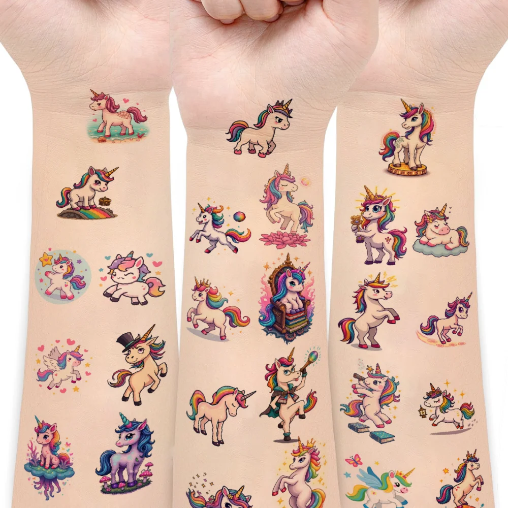 

54pcs Temporary Tattoo Colorful Stickers Cartoon Unicorn Stickers Temporary Tattoo Stickers For Cheeks Men Children