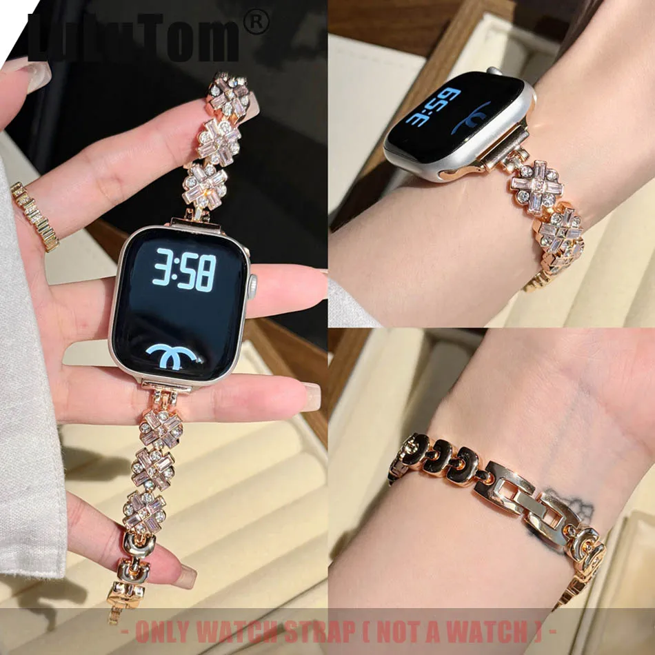 

Роскошный ремешок с крестом и цирконием для Apple Watch 10 UItra 2 9 8 7 6 5 4 SE Браслет iWatch Series 46 42 40 38 49 45 44 мм Ювелирный ремешок