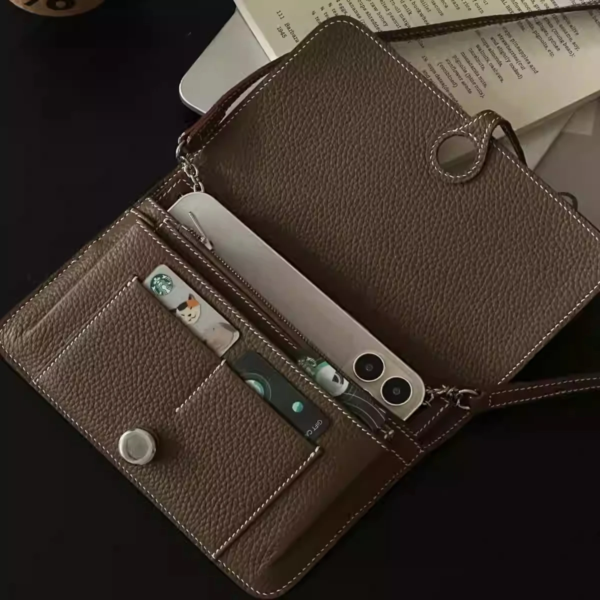 新型PUクロスボディ携帯電話バッグ、便利な多機能パスポートカードバッグ、3 in 1、片手で使える銀行カードウォレット