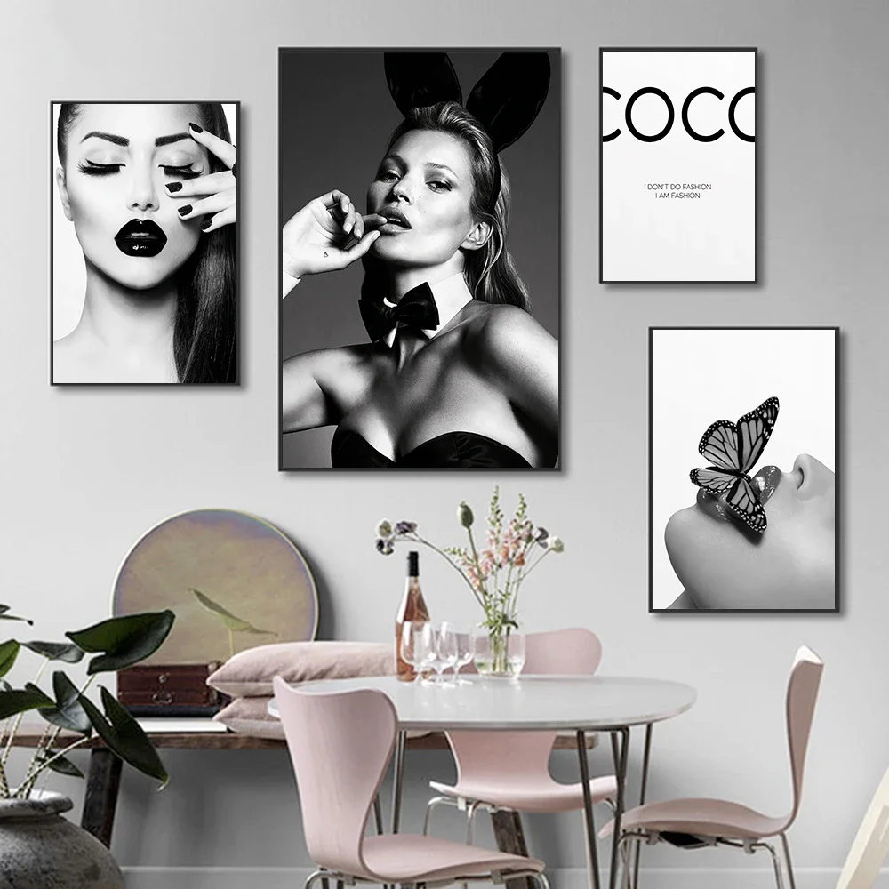 Woman Butterfly Picture Fashion Coco Quotes Girl Wall Art Nordic Posters and Prints Canvas Painting for Living Room Modern Decor