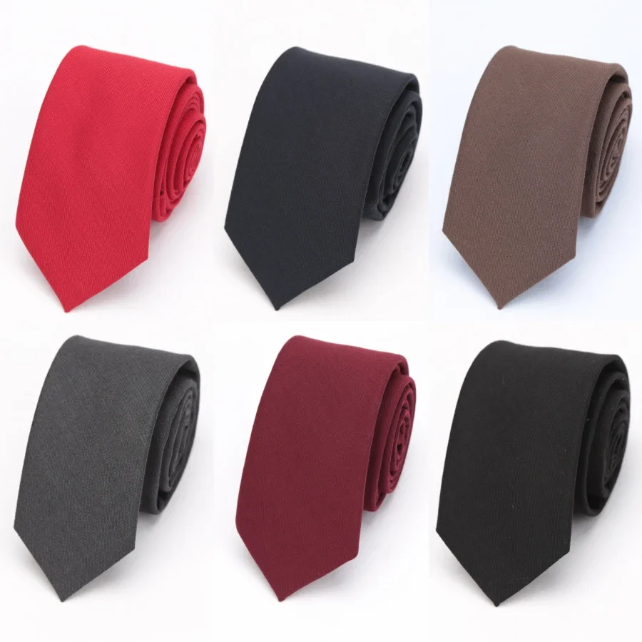 Men Skinny Tie Wool Fashion Ties for Mens Wedding Suit Business Party Slim Classic Solid Color Neck Tie Casual 6cm Red Necktie