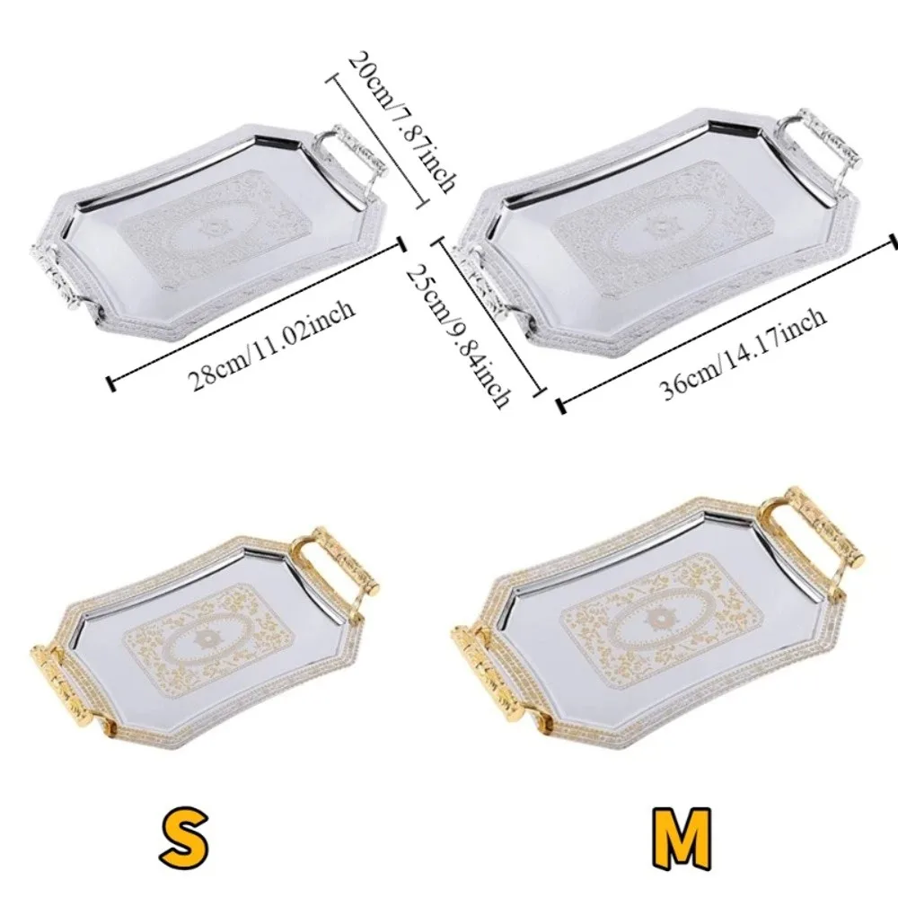European Style Stainless Steel Storage Tray Vintage Delicate Pattern Serving Tray with Handle Candy Dessert Plates Restaurant view 6