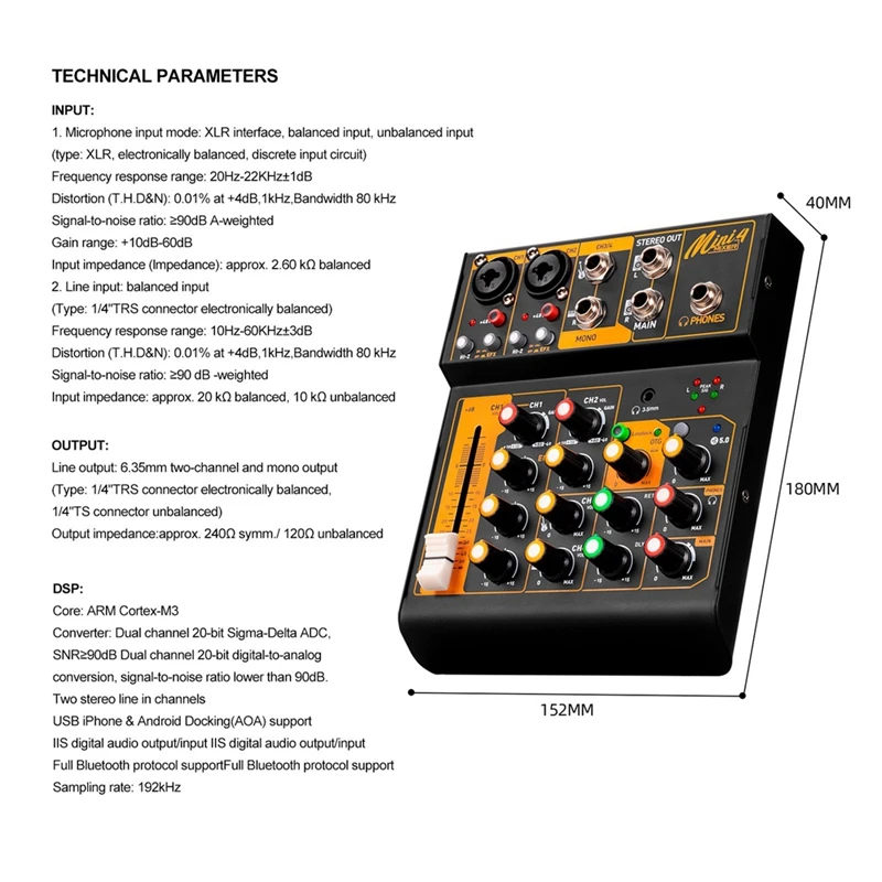 1Set Interface Dj Console Bluetooth 5.0 Otg Reverb 48V Geluidskaart Geschikt Voor Live Uitzending Pc Opname