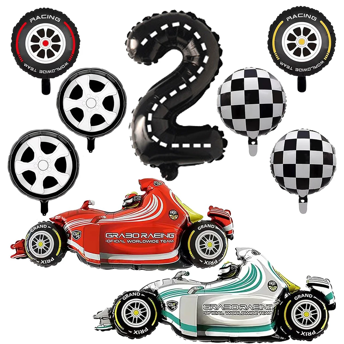 Racing Car Party Decoration Black White Checkered Formula 1 Banner Flag Foil Balloon for Boys Car Birthday Party Favor Kids Gift