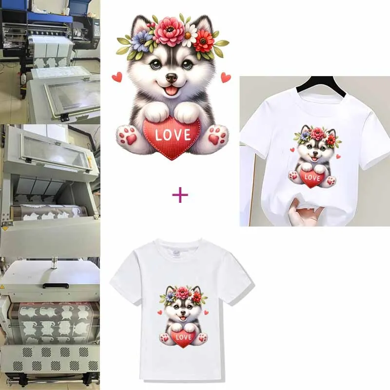 Cute Husky Valentine's Day Heart Love Iron On Heat Transfer Sticker For Clothes Pinted Vinyl Thermal Washable T-Shirt Appliques