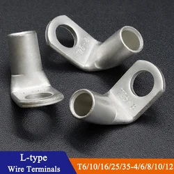 5/10pcs Wire Terminal L-type Right Angle 90 Degree Bend Nose T6/10/16/25/35-4/6/8/10/12 Tinned Copper Crimp Connector Cable Lugs