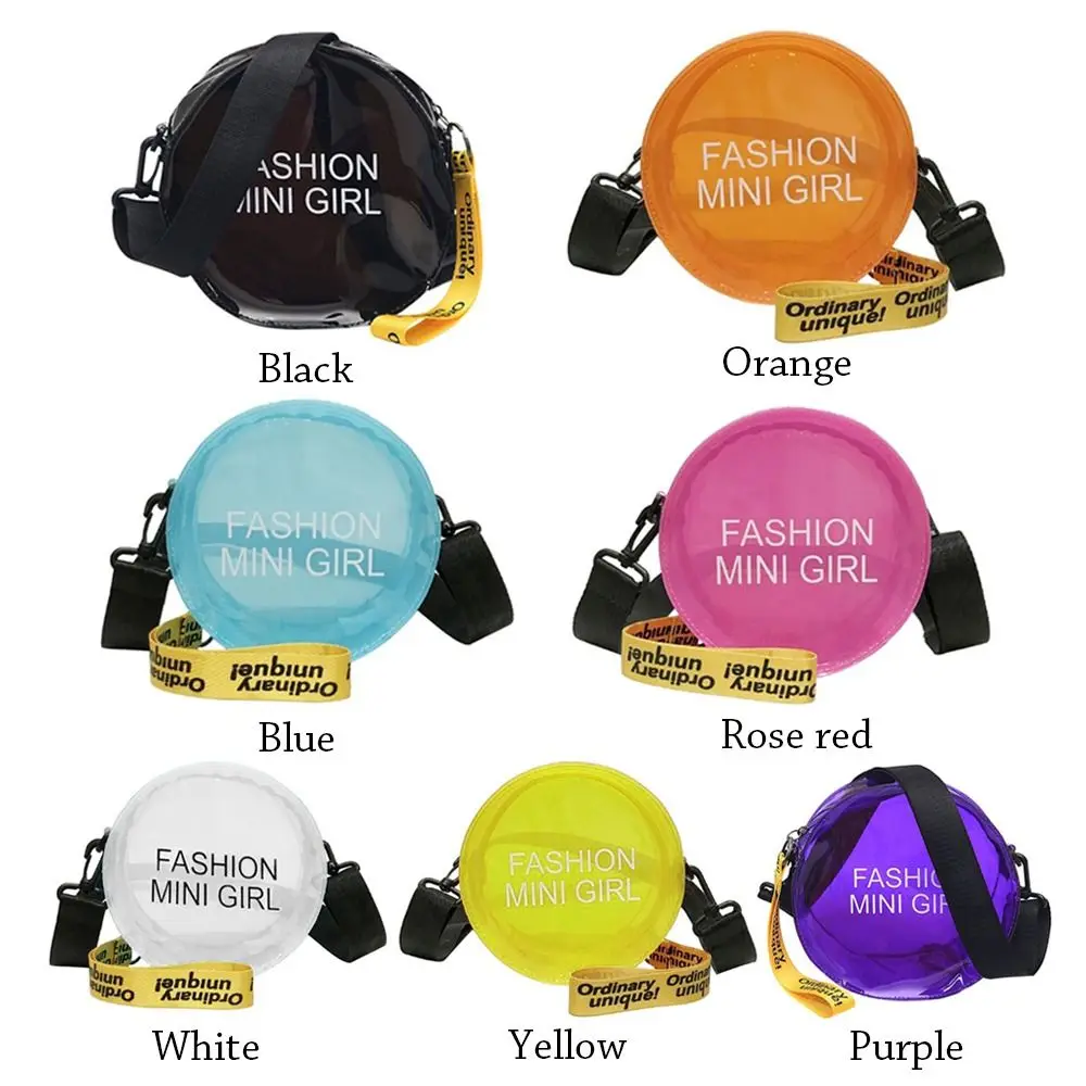 Transparent Laser Crossbody Bag for Women Candy Color Letter Fashion Mini Shoulder Messenger Bag PVC Jelly Small Round Bag